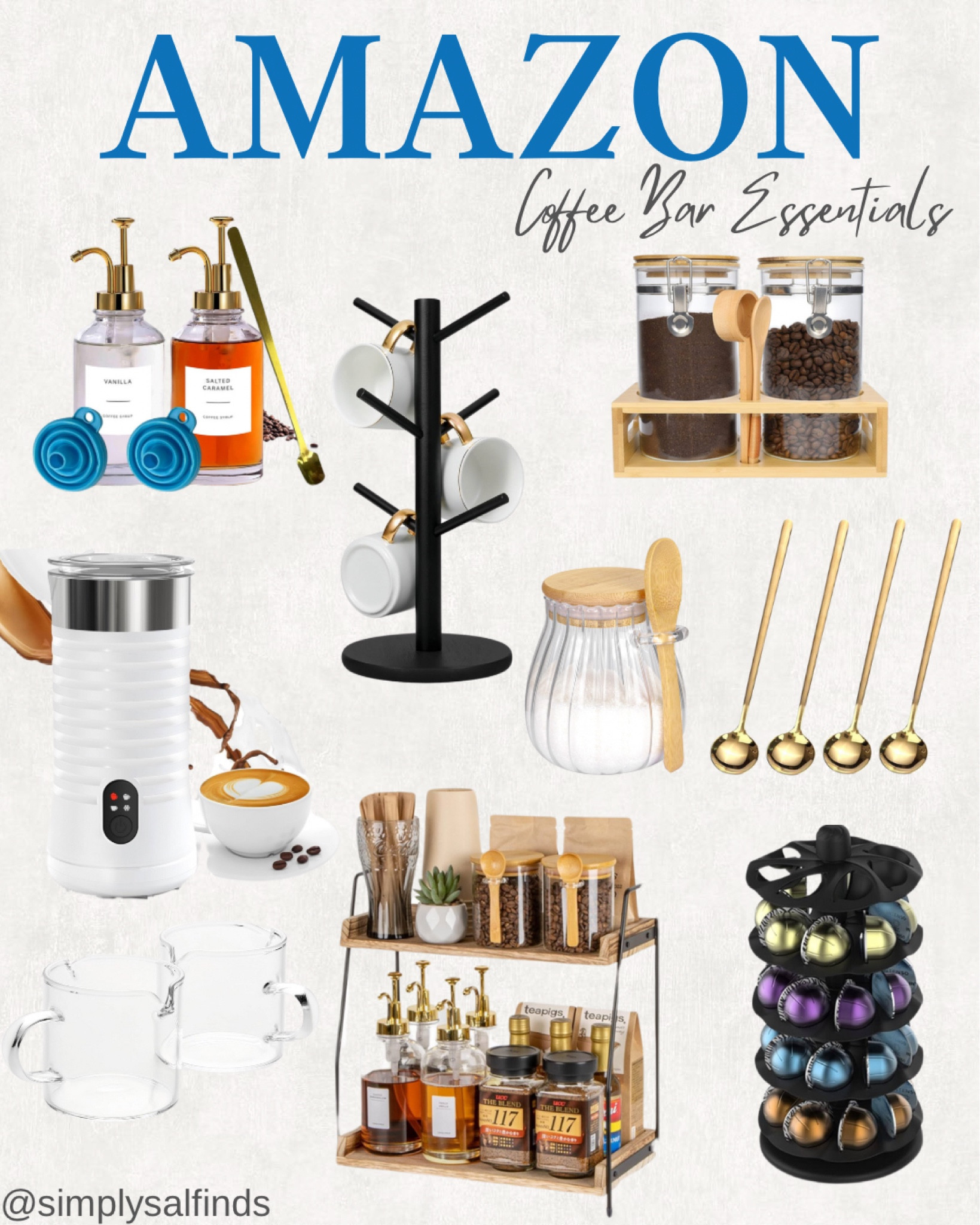 AMAZON- Coffee Bar Essentials

Coffee bar, coffee bar must haves, glass coffee syrup dispensers, espresso shot glasses, 4 in 1 milk frother and steamer, mug holder tree, glass coffee canisters with bamboo lids, glass sugar container, carousel coffee pod organizer, good stirring spoons, countertop coffee station organizer



#LTKfindsunder50 #LTKfindsunder100 #LTKhome