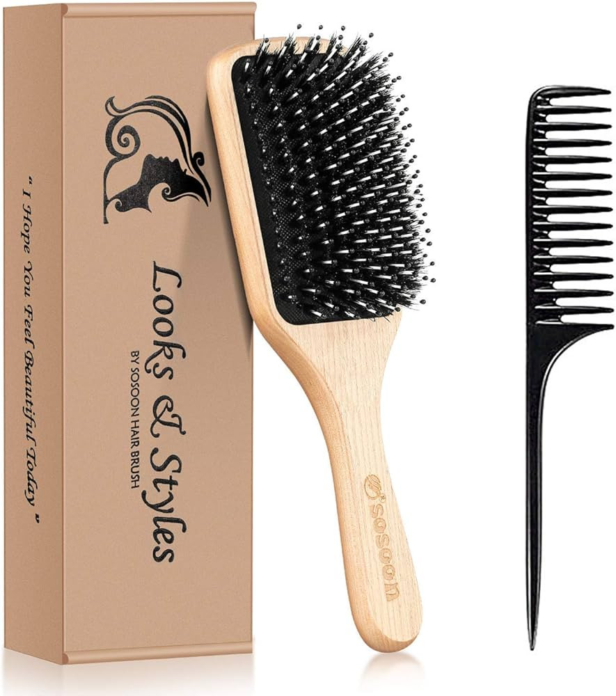 Hair Brush, Sosoon Boar Bristle Paddle Hairbrush for Long Short Thick Thin Curly Straight Wavy Dr... | Amazon (US)