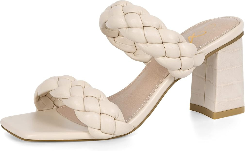 Athlefit Women's Braided Heeled Sandals Summer Square Open Toe Chunky Block Heels | Amazon (US)