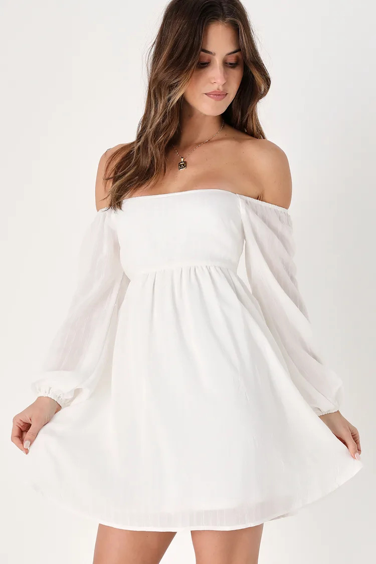 Sweet Imaginings White Off-the-Shoulder Babydoll Mini Dress | Lulus (US)