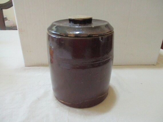 Antique Brown Saltglaze Pottery Jar with Original Lid 6 1/2 Inches Tall Quite Old | Etsy (US)