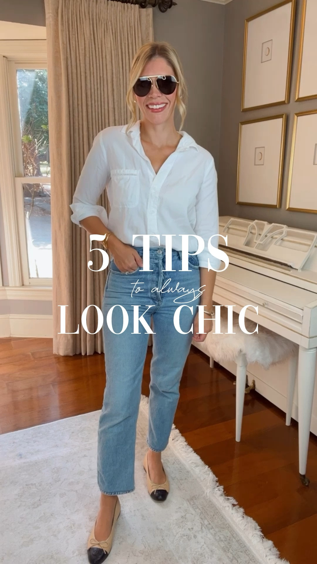 Tips to always look chic! White button down, denim, ballet flats, fall outfit, sunglasses, jewelry, classic outfit, minimalist outfit, jeans, aviator sunglassess

#LTKFindsUnder100 #LTKShoeCrush #LTKStyleTip