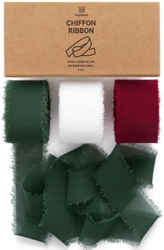 Vitalizart Christmas Ribbon Chiffon Silk Fringes 1" x 21 Yd Fabric Package (3 Rolls * 7 Yd) for W... | Amazon (US)