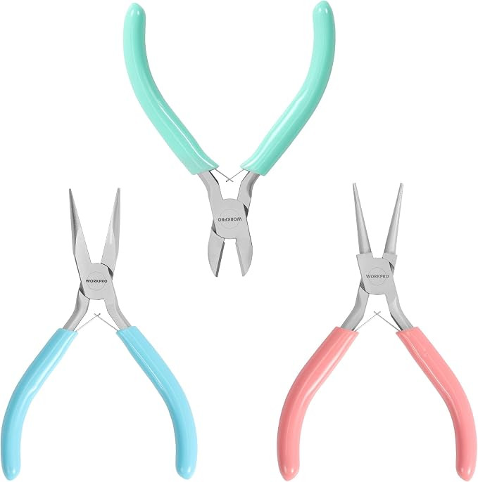 WORKPRO Jewelry Pliers Set, 3 Pack Jewelry Making Tool Kit | Includes Mini Needle Nose Plier/Chai... | Amazon (US)