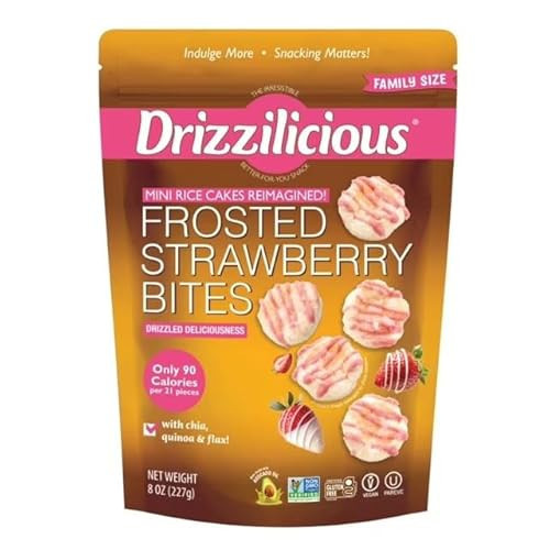 Drizzilicious Frosted Strawberry Bites, Mini Rice Cakes, with Chia Quinoa & Flax, 90 Calories, Family Size, 8 oz 1 Bag | Amazon (US)