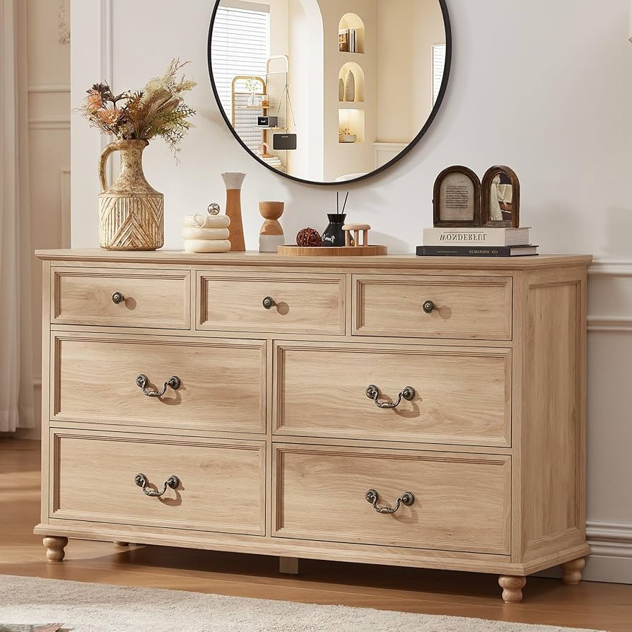 Farmhouse 54" 7 Drawers Dresser for Bedroom, Wide Wood Chest of Drawers w/ 4 Wooden Legs, Vintage... | Amazon (US)