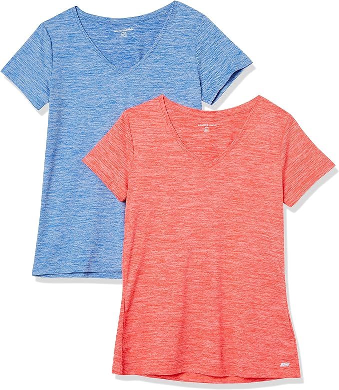 Amazon Essentials Women's Tech Stretch Short-Sleeve V-Neck T-Shirt, Pack of 2 | Amazon (US)