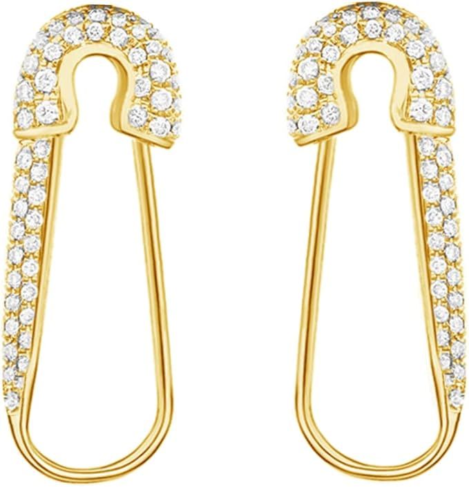 CZ Safety Pin Cartilage Sterling Silver Hoop Earrings for Women Girls Dainty Cubic Zirconia Dangl... | Amazon (US)