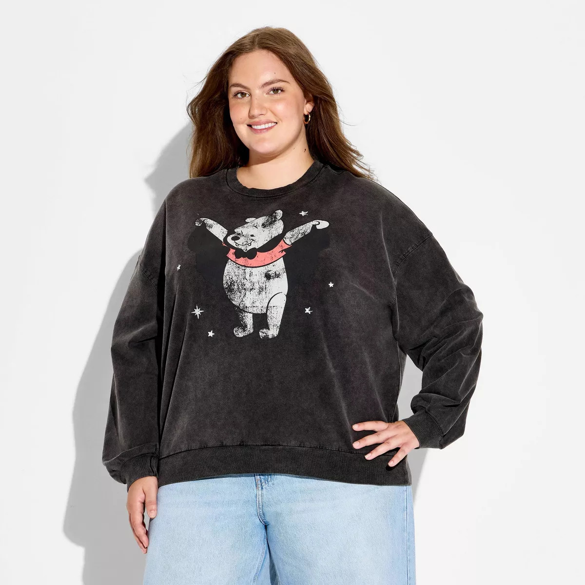 Women's Crewneck Pooh Bat Fleece Graphic Pullover Sweatshirt - Gray 3X | Target