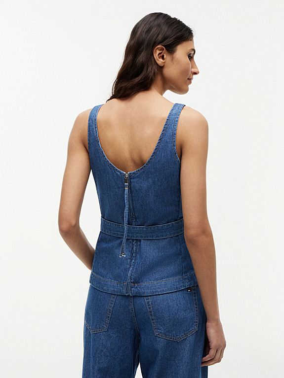 Denim Sleeveless Belted Top | Blue | Tommy Hilfiger | Tommy Hilfiger UK