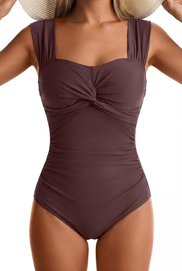Womens One Piece Swimsuits Tummy Control Twist Front Bathing Suits Full Coverage Swimsuit Wide St... | Amazon (US)