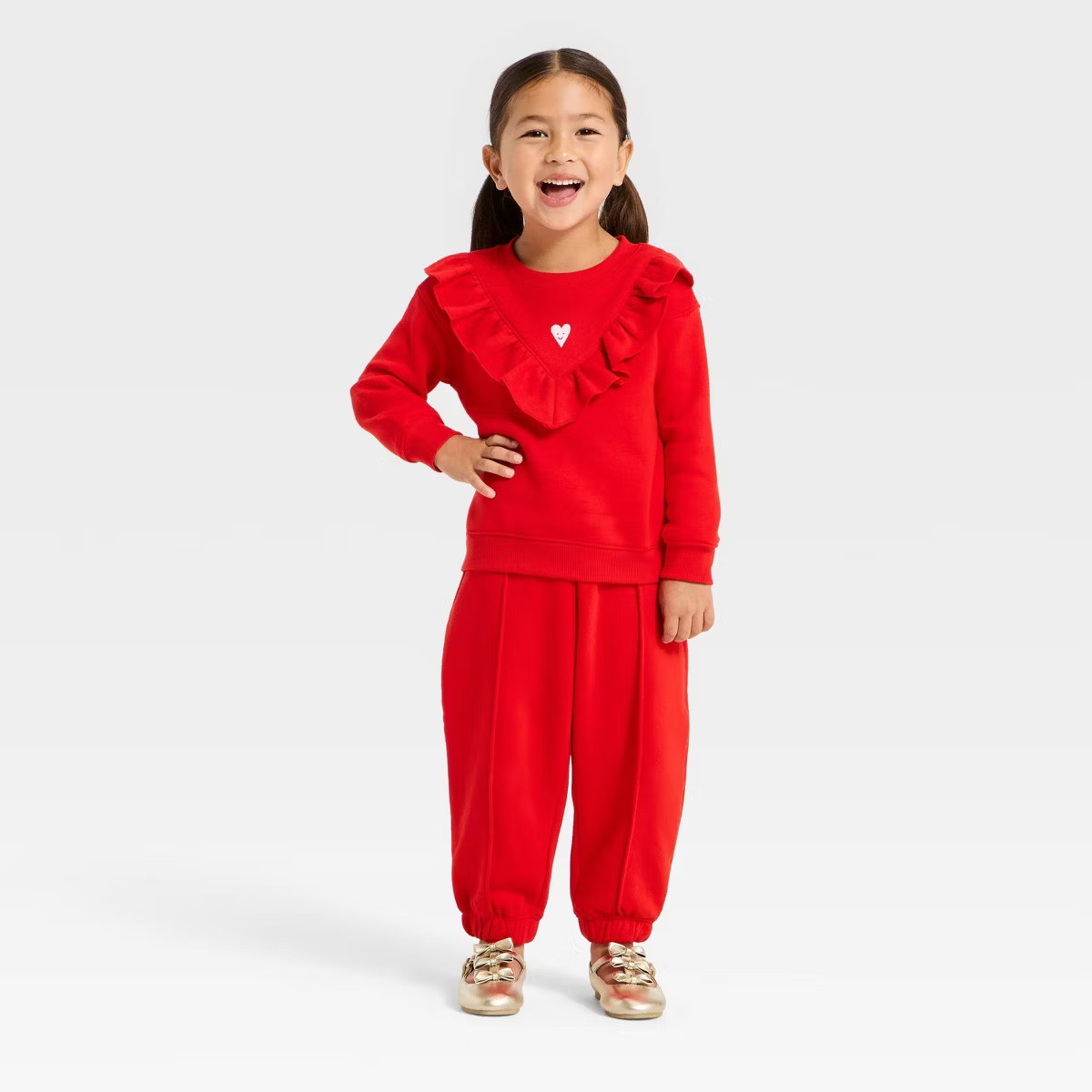Toddler Girls' Valentine's Day Sweatshirt and Jogger Pants Set - Cat & Jack™ Medium Red | Target