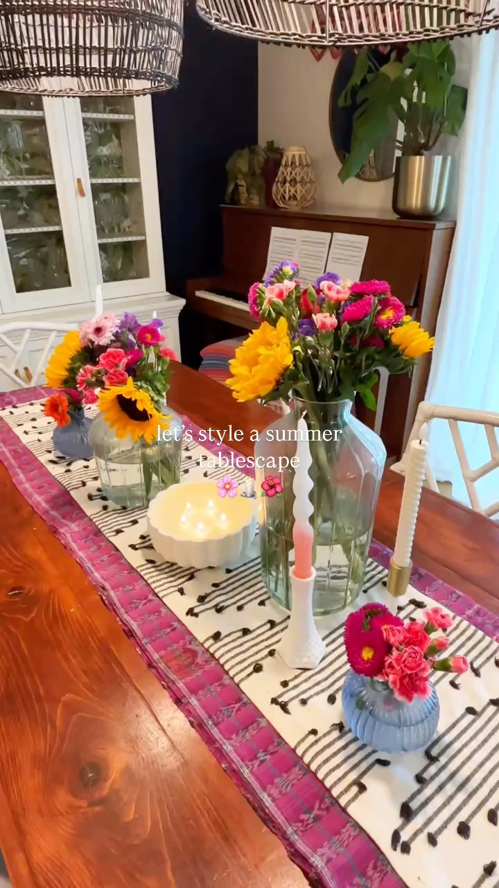 summer tablescape inspo 🌸⁣
⁣
these vases and candle completed the look 🙌🏼 my neighbor turned me onto this beautiful sculptural candle that smells divine and is under $40!⁣
⁣
summer table, summer tablescape, summer table decorating ideas, target home, target home decor, Trader Joe’s flowers, fresh flower arrangement, spring table decor, how to style a spring table, how to style a summer table, tablescape ideas, tablescape inspo, summer entertaining, spring entertaining, spring table, summer table, affordable home decor, home style, fresh flowers, how to arrange fresh flowers, spring home refresh, summer home refresh 

 #LTKSummerEdit #LTKHome #LTKFindsUnder50