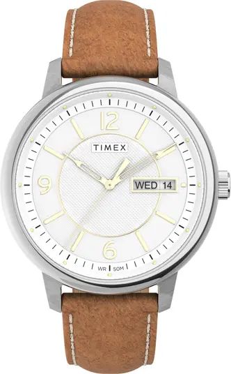 Timex® Chicago Leather Strap Watch, 45mm | Nordstrom | Nordstrom