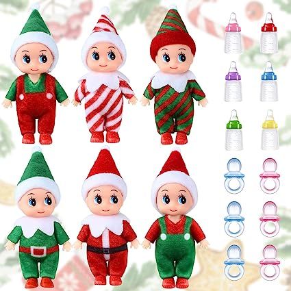 18 Pieces Tiny Elf Doll Twins Set, 6 Christmas Elves 6 Elf Milk Bottles and 6 Elf Pacifiers, Mini... | Amazon (US)