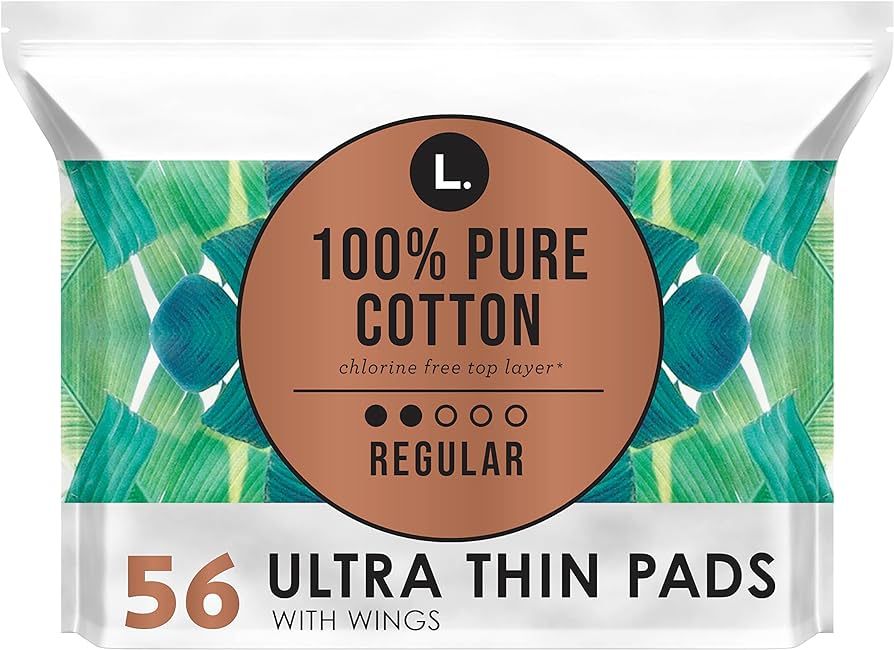 L. Pure Cotton Topsheet Pads for Women, Regular Absorbency, Ultra Thin Pads with Wings, Unscented... | Amazon (US)