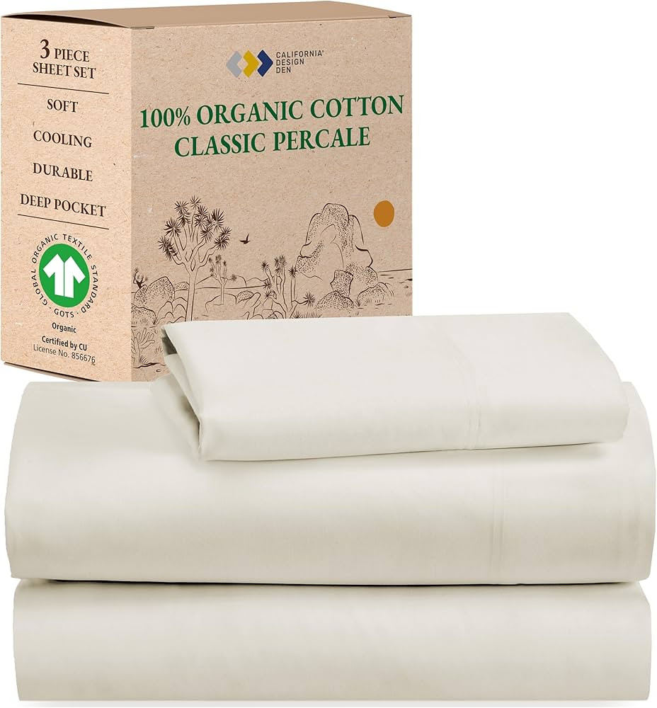 California Design Den Twin Bed Sheets Set - Soft 100% Organic Sheets with Deep Pockets, Crisp Cot... | Amazon (US)