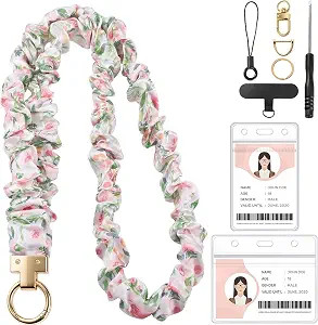 Prudiut Scrunchie Lanyard For Id Badges With Card Holder, Bloom | Stretchy Satin Lanyard, Extends... | Amazon (US)