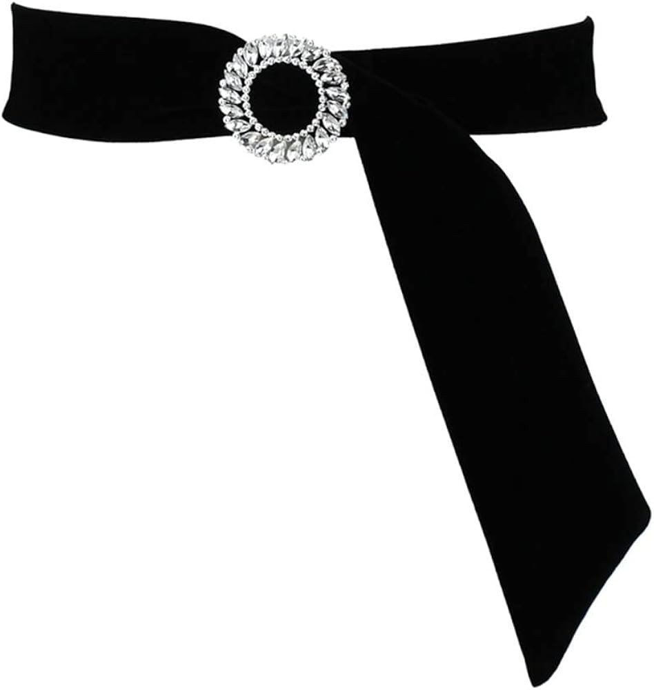 ICGSUQR Women Velvet Waist Belt Straps With Round Circle Rhinestone Buckle For Dresses Ladies Wed... | Amazon (US)