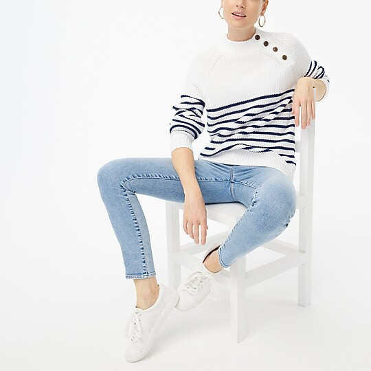 Striped cotton button mockneck sweater | J.Crew Factory