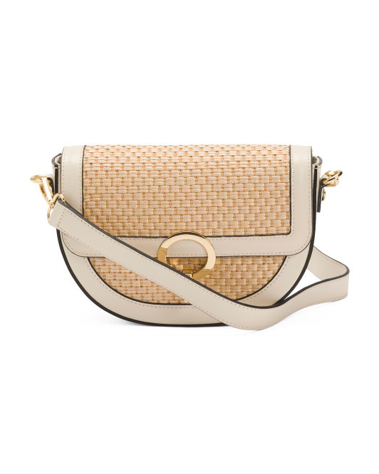 Made In Italy Straw Round Flap Over Crossbody With Back Pocket | TJ Maxx