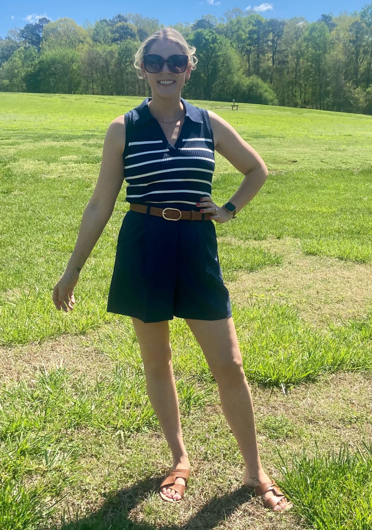 Need to look nice but it’s going to be warm? I love the A&F Sloane Tailored short. The curve love version is on clearance now and you can save additional money with influencer codes (let me know if you need one)! Paired here with these amazing Old Navy collared sweater, sandals, and Amazon belt. 

#LTKSeasonal #LTKsalealert #LTKfindsunder50