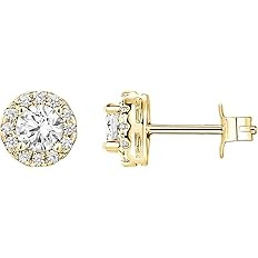PAVOI 14K Gold Plated Sterling Silver Post Brilliant Round Faux Diamond Halo Earrings - Premium C... | Amazon (US)
