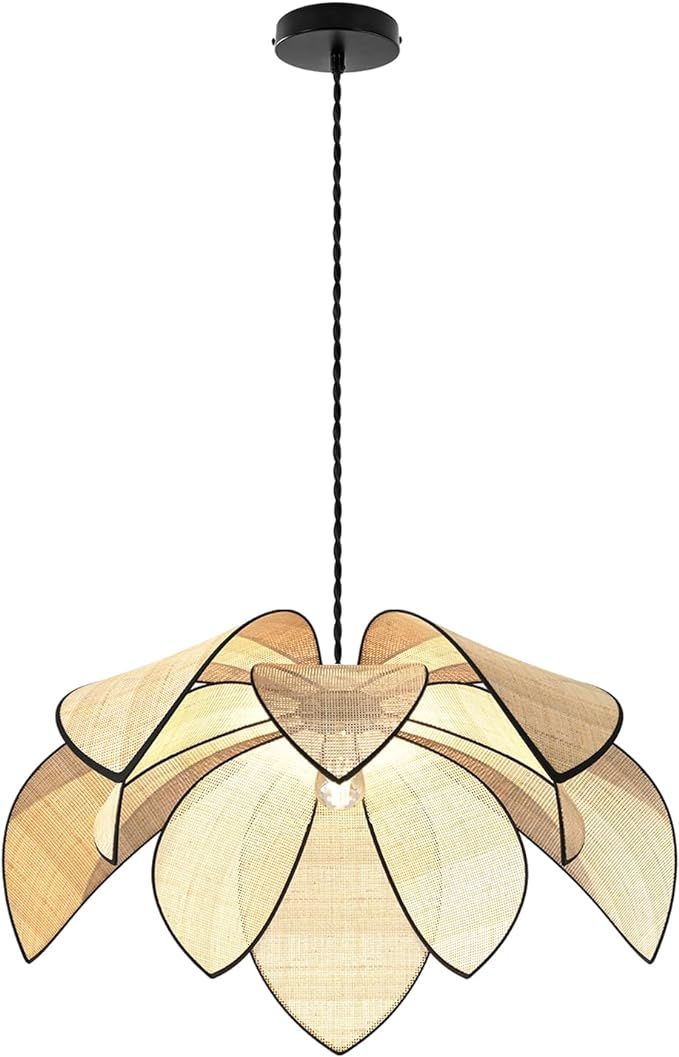 Boho Chandelier, Hemp Rope Pendant Light Hand-Woven Rattan Hanging Lamp Wicker Chandelier Basket ... | Amazon (US)