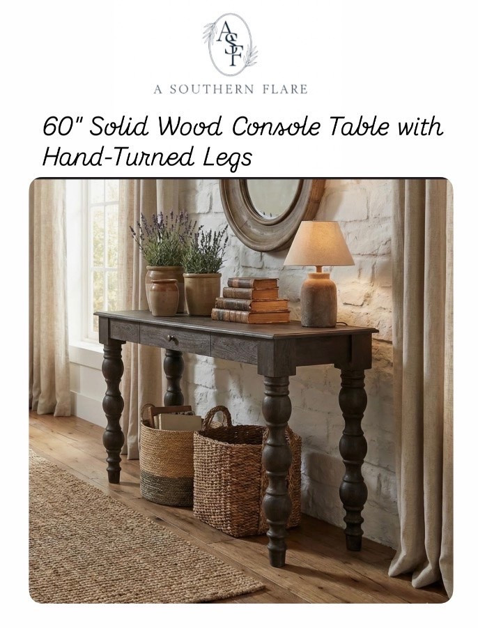 60" Solid Wood Console Table with Hand-Turned Legs - Coffee Brown/ Home Decor