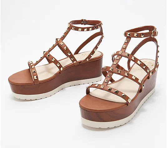 Vince Camuto Studded Wedge Sandals - Pemolie - QVC.com | QVC
