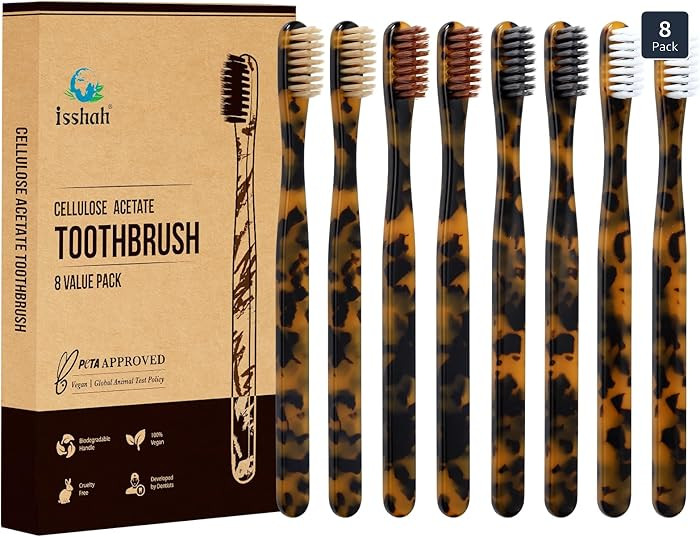 Biodegradable Eco-Friendly Cellulose Acetate Toothbrushes - 8 Count | Amazon (US)