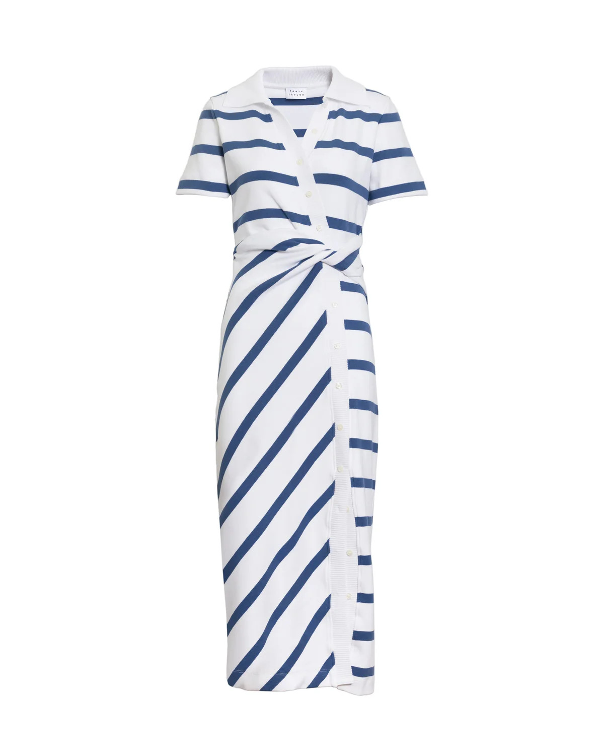 Short Sleeve Ellicot Dress in White & French Blue Wide Stripe | Over The Moon