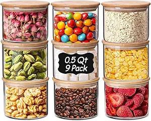 ComSaf 0.5 Qt Glass Food Storage Jars Set of 9, Clear Glass Storage Containers with Lids, Pantry ... | Amazon (US)