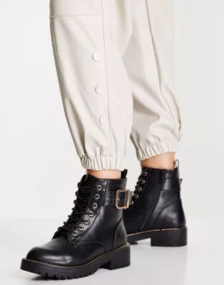 New Look buckle detail lace up boot in black | ASOS (Global)