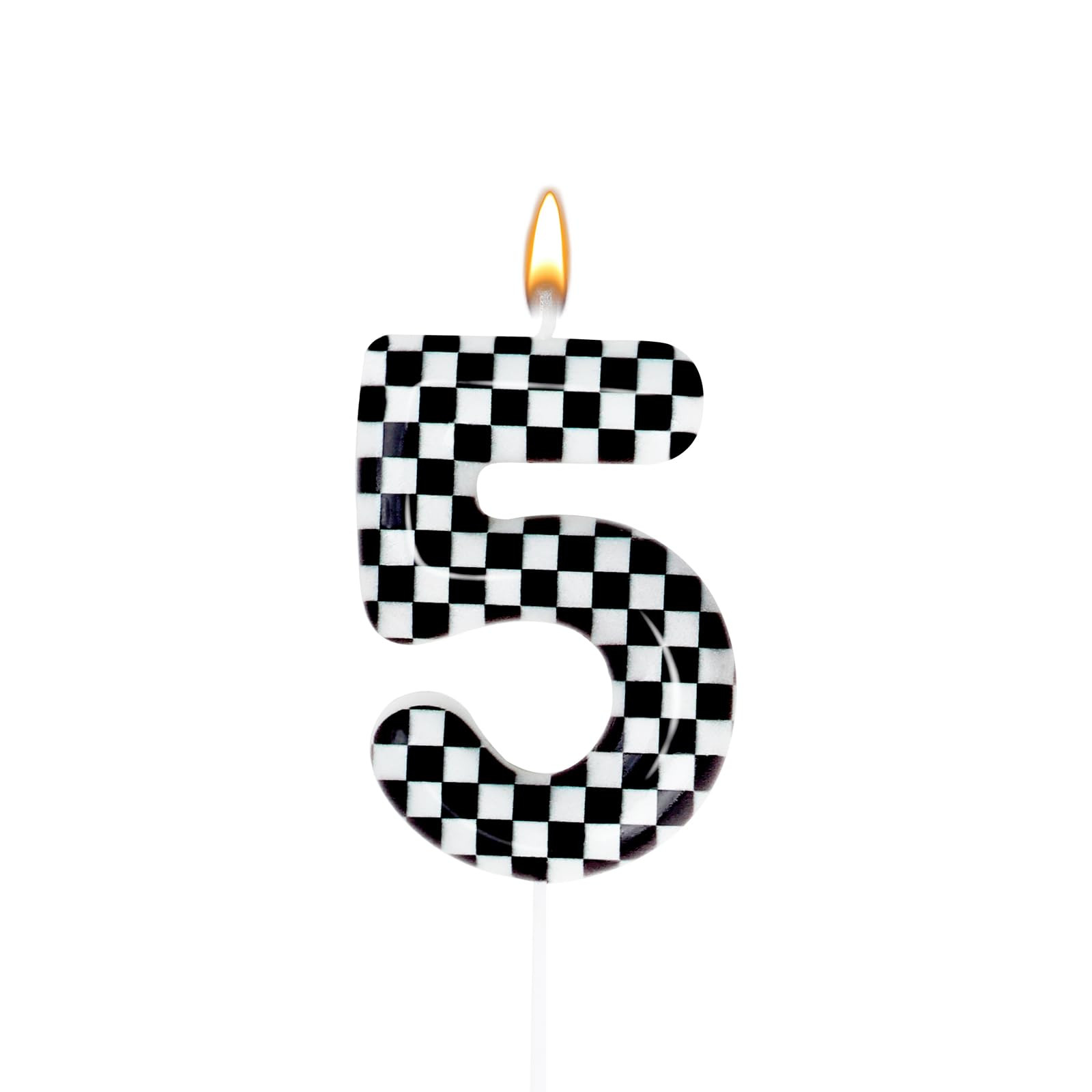 Checkered Flag Racing Theme Number Birthday Candle - Black & White Grid Design Cake Topper for Ca... | Amazon (US)