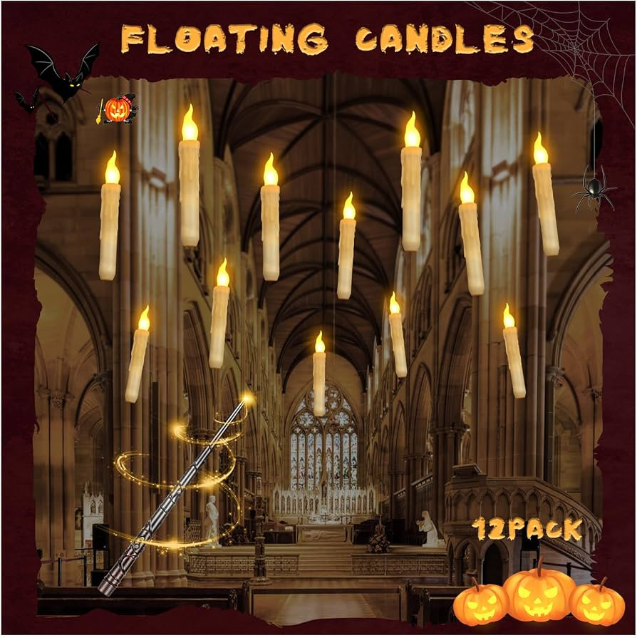 Floating Candles with Wand Remote, Halloween Decorations 12Pcs Magic Hanging Candles, LED Flicker... | Amazon (US)