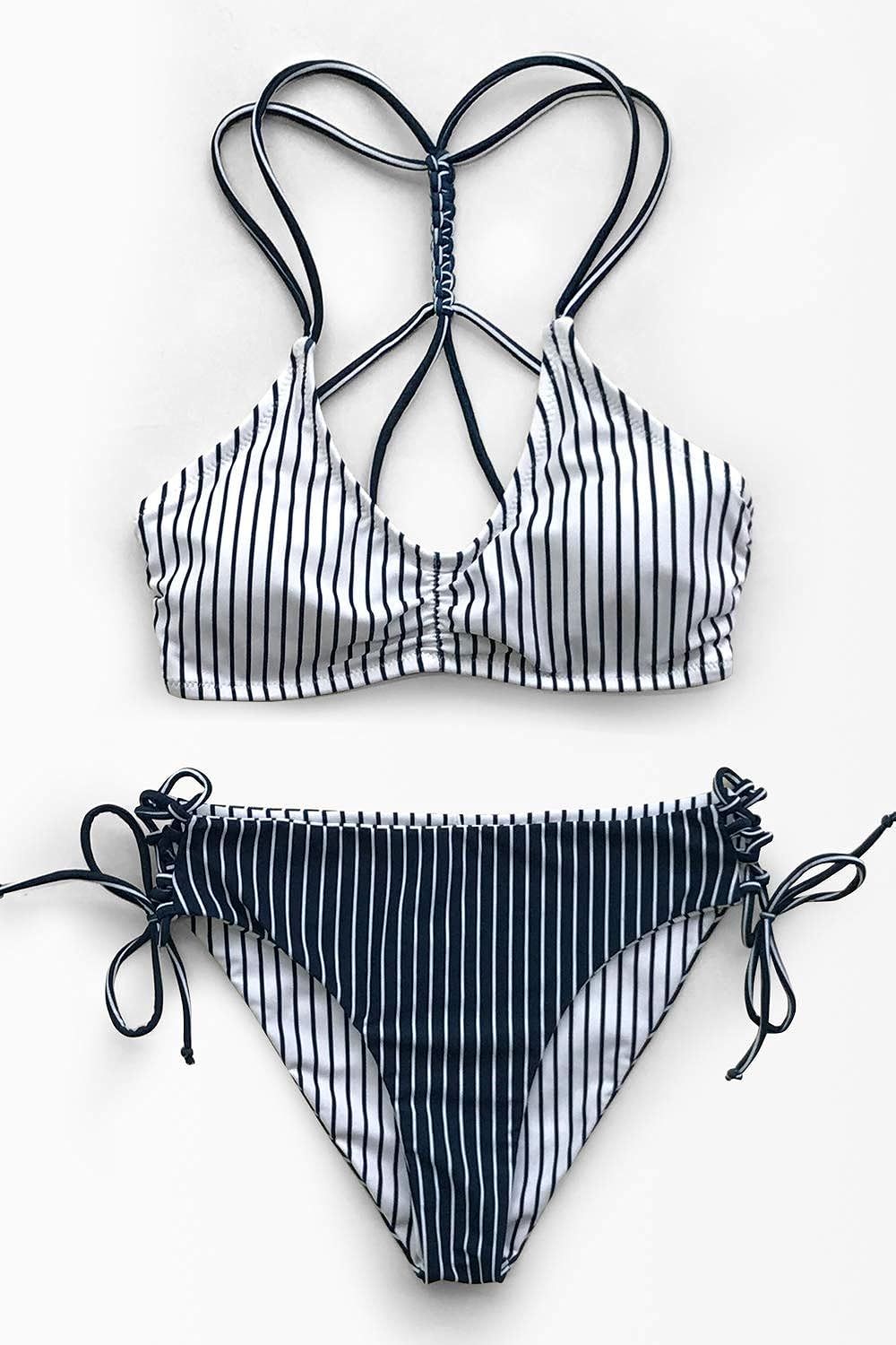 CUPSHE Women's Back Braided Straps Reversible Bottom Strappy Lace Up Bikini Sets | Amazon (US)