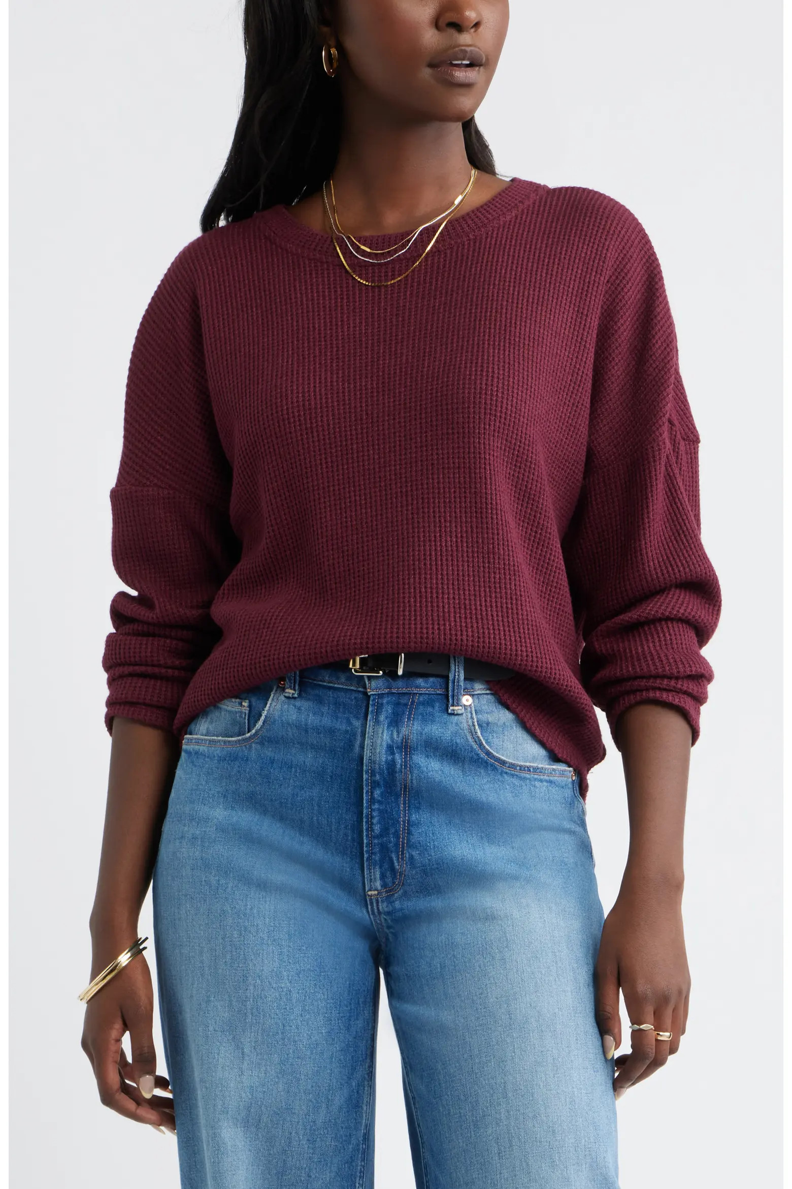 Caslon® Long Sleeve Waffle Knit T-Shirt (Women) | Nordstrom | Nordstrom