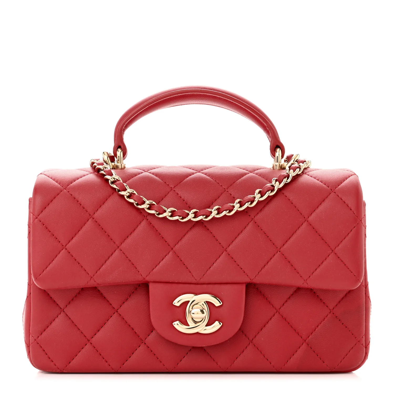 Lambskin Quilted Mini Top Handle Rectangular Flap Red | FASHIONPHILE (US)