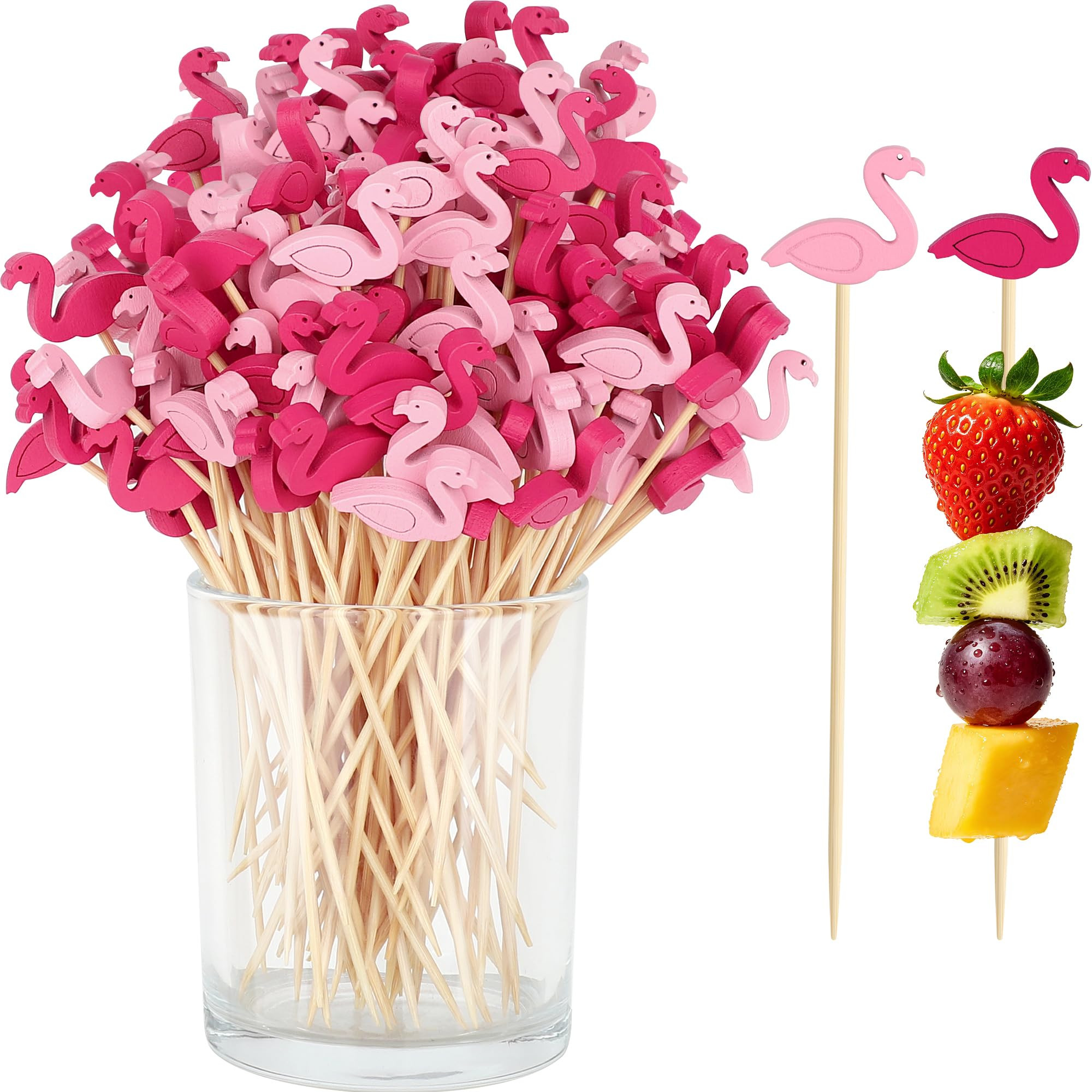 100 Pink Flamingo Cocktail Picks, 4.7 IN Decorative Toothpicks for Appetizers, Bamboo Fruit Skewe... | Amazon (US)