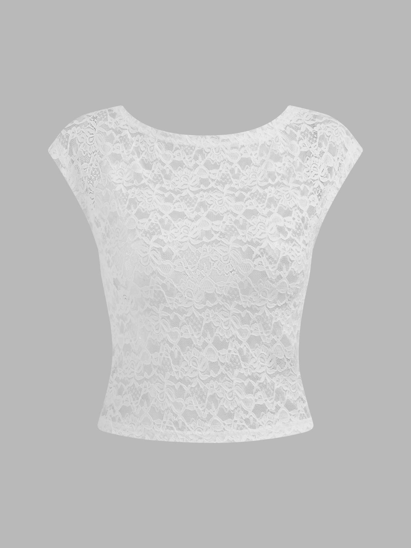 Lace Boat Neck See-through Crop Short Sleeve Top | Cider