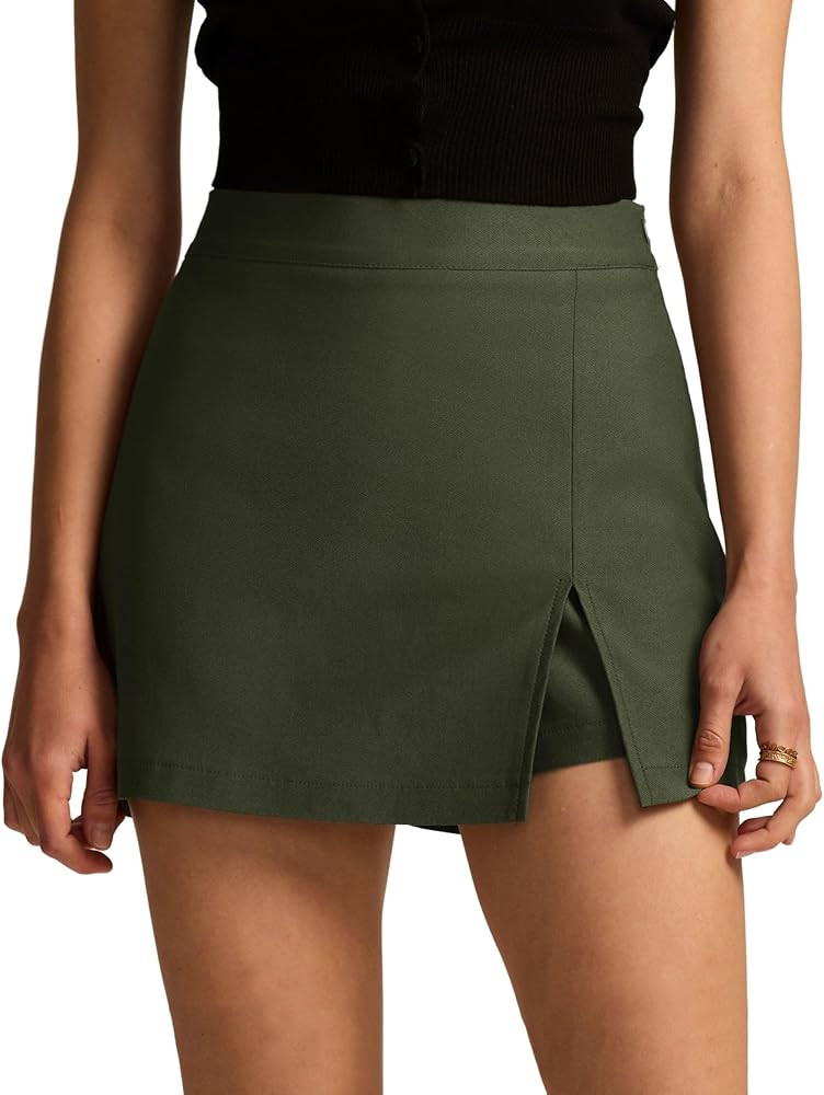 Women's Mini Skirt with Shorts Underneath,Asymmetrical and Split Hem Skort | Amazon (US)