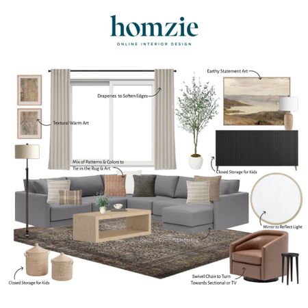 We loved designing this Amber Interiors inspired living room for our virtual interior design client. This space features a beautiful charcoal sectional, warm and earthy wall decor, plenty of storage spaces, and several contrasting throw pillows to make the whole room come together.

Work 1:1 with a Homzie virtual interior designer for a low flat-rate and receive a custom, shoppable decorating plan! - all online.  Get started: homziedesigns.com/work-with-us
 

#LTKFamily #LTKHome #LTKFindsUnder50