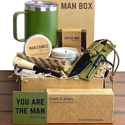 Man Gift Box | Fun Outdoor Men Gifts - Camping Ferro Rod Fire Starting Rope Knife Candle Soap & Tumb | Amazon (US)