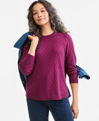 Style & Co Women's Cotton Curved-Hem Sweater, Macy's Exclusive - Leafy Clover | Macy's