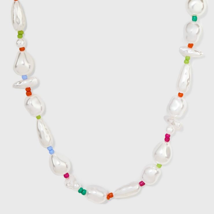 White Pearl Beaded Necklace - A New Day™ | Target