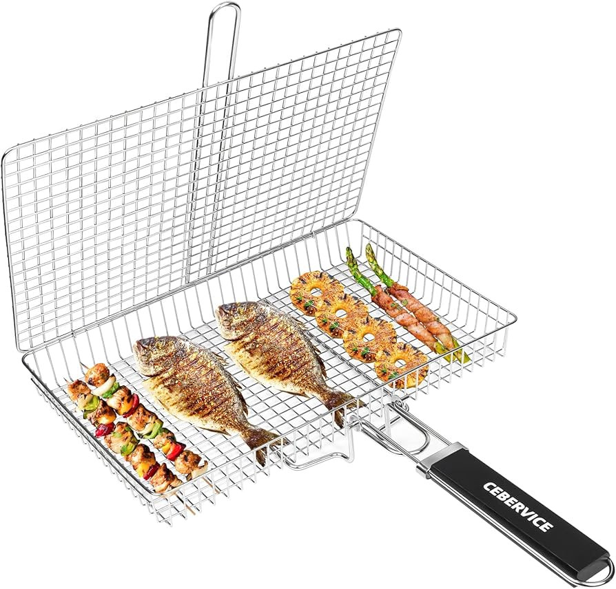 CEBERVICE Grill Basket Extra Large, SUS304 Food Safe Stainless Steel, Portable Folding BBQ Outdoo... | Amazon (US)