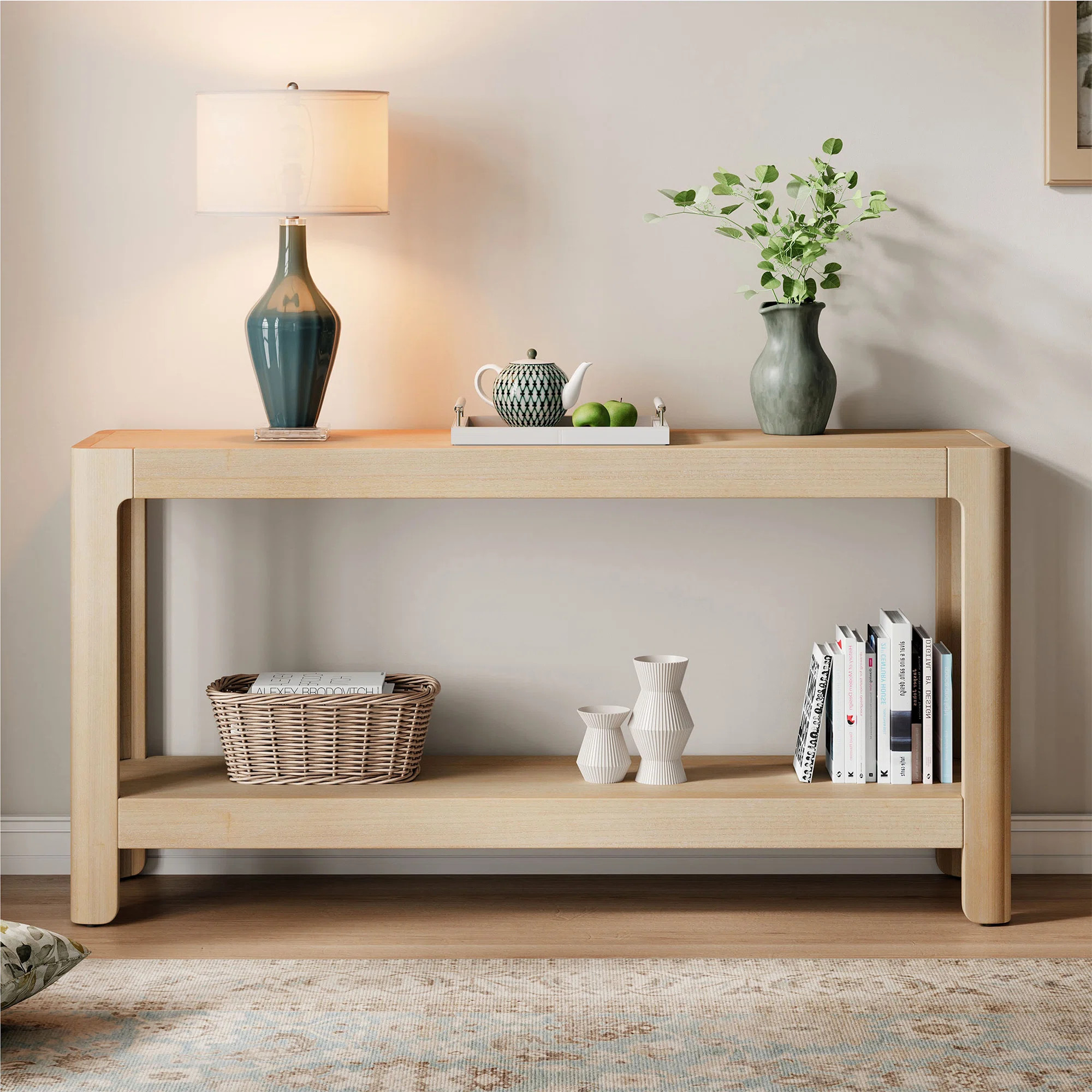 Kolten Wooden Console Table With Open Shelf & Rounded Corners | Wayfair North America