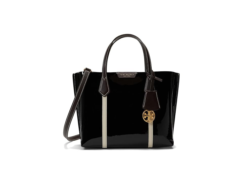 Tory Burch Perry Patent Small Triple-Compartment Tote (Black) Handbags | Zappos