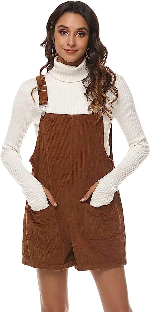 Himosyber Womens Corduroy Short Overall Cotton Adjustable Straps Cute Rompers Casual Shotalls | Amazon (US)